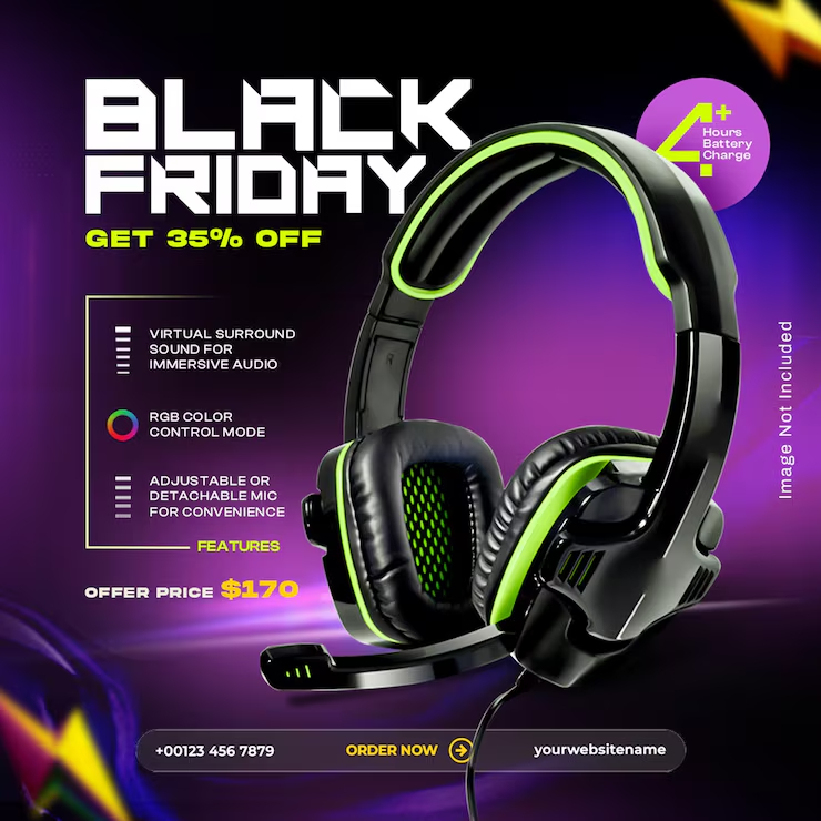 black friday headphone sale social media post design template