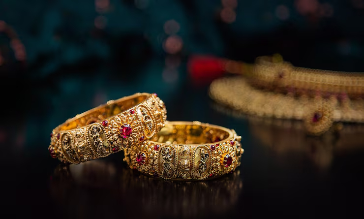 exquisite gold bangles with gemstone embellishments